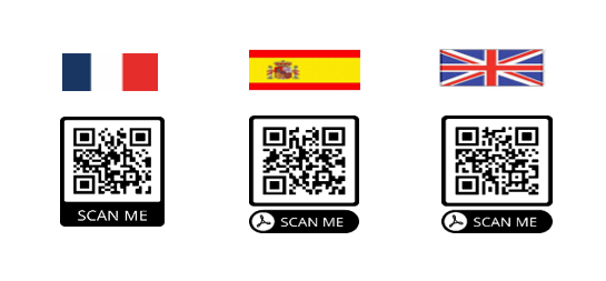 QR code, Français, espagnol et anglais